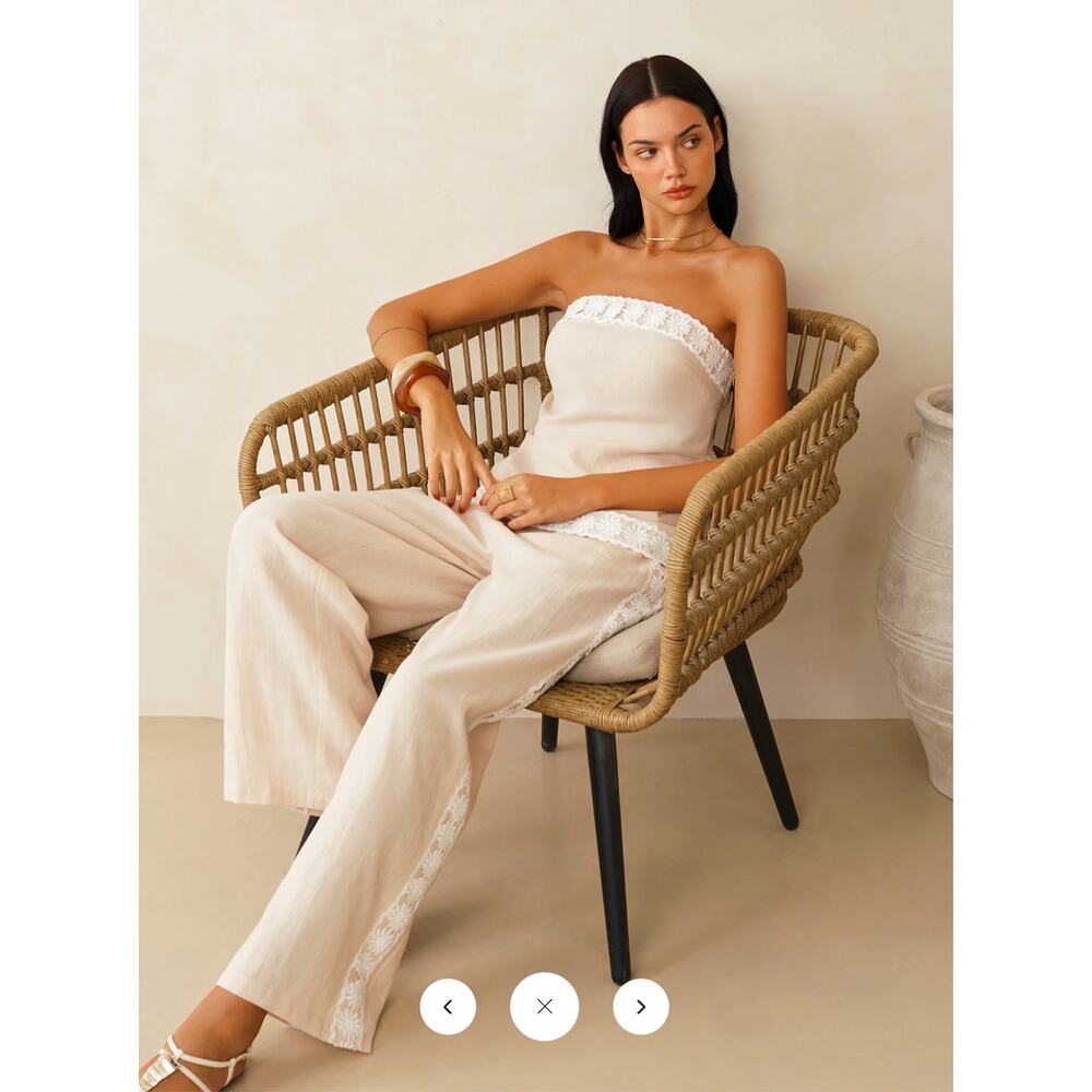 NWT Commense Linen Blend Lace Trim Top & Pants Set Sz M - Picture 2 of 4